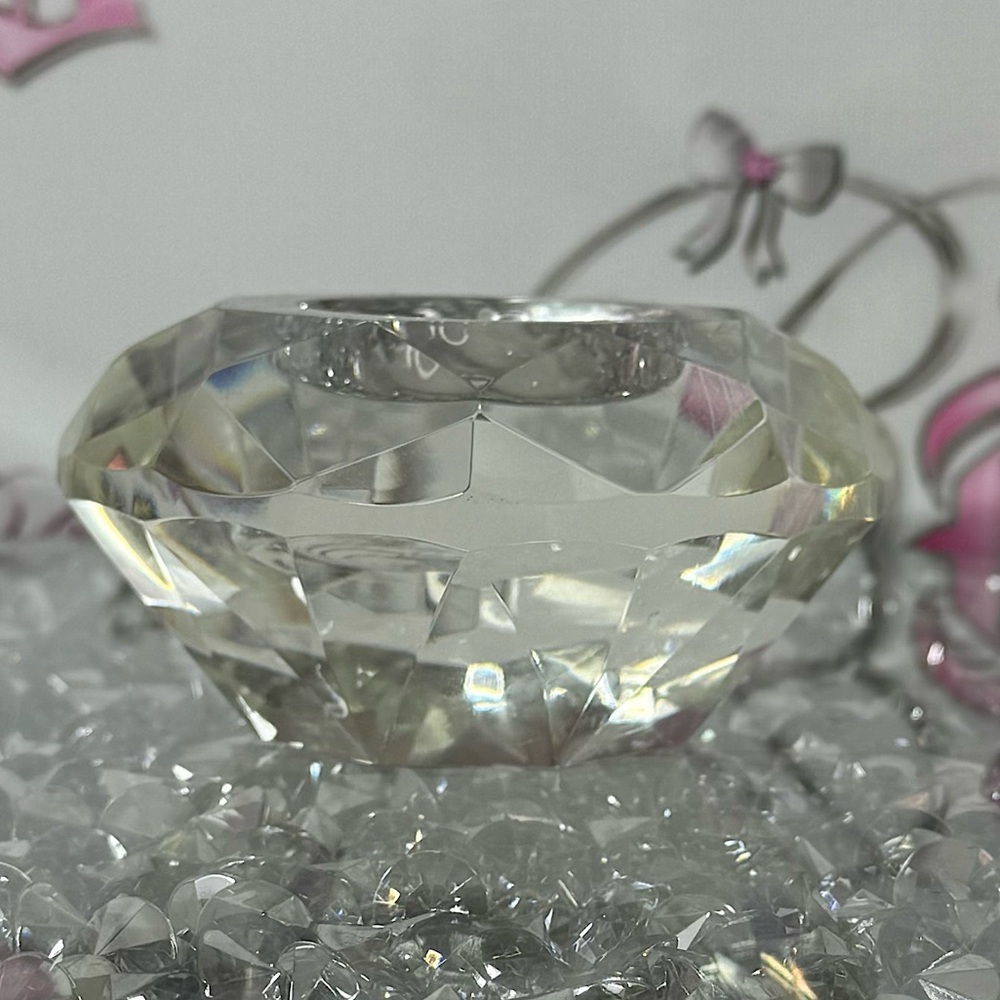 Diamond candle holder Elegant Clear Crystal Paperweight tea light candle 🕯️heavy